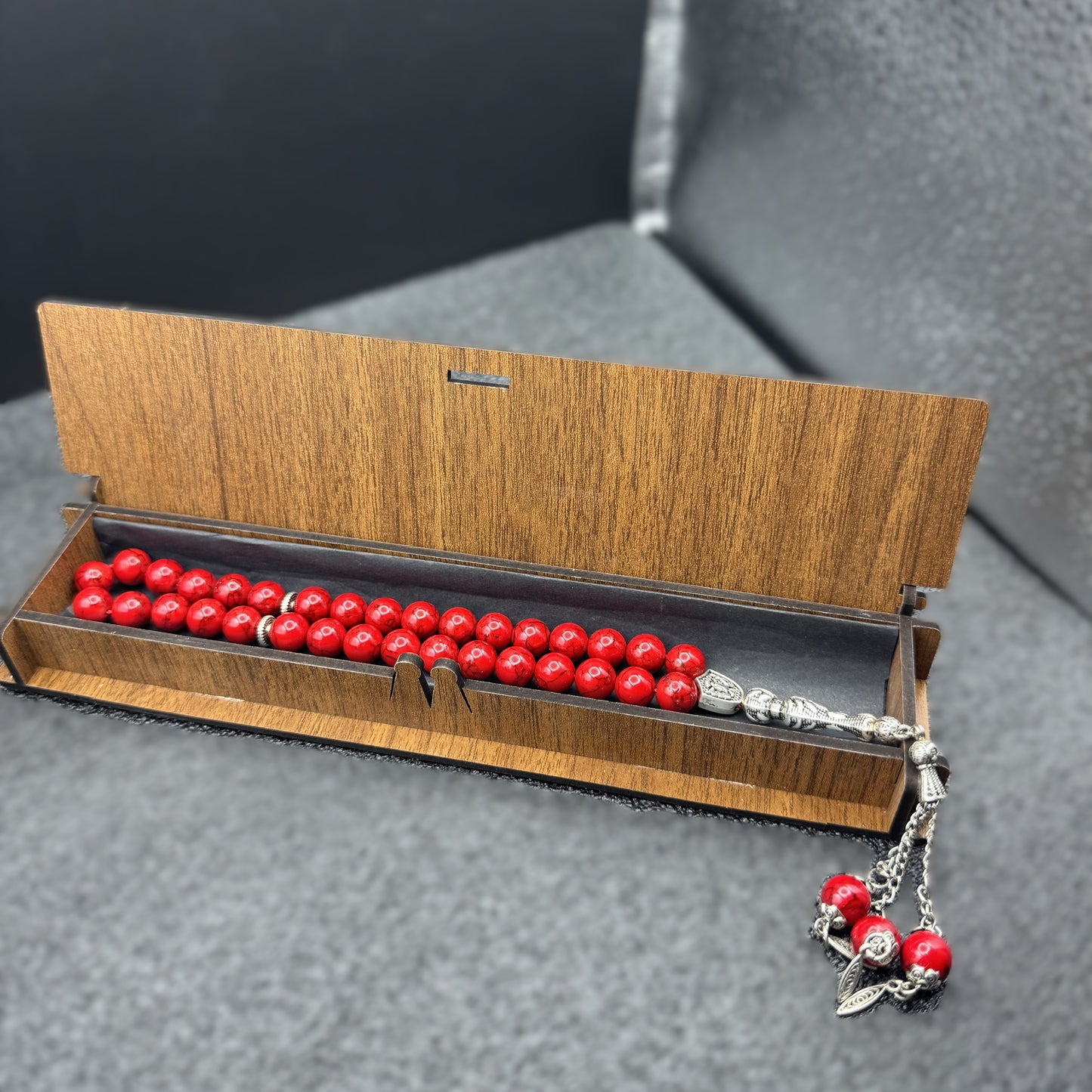 Naturstein Tesbih mit Personalisierbarer Holz-Geschenkbox