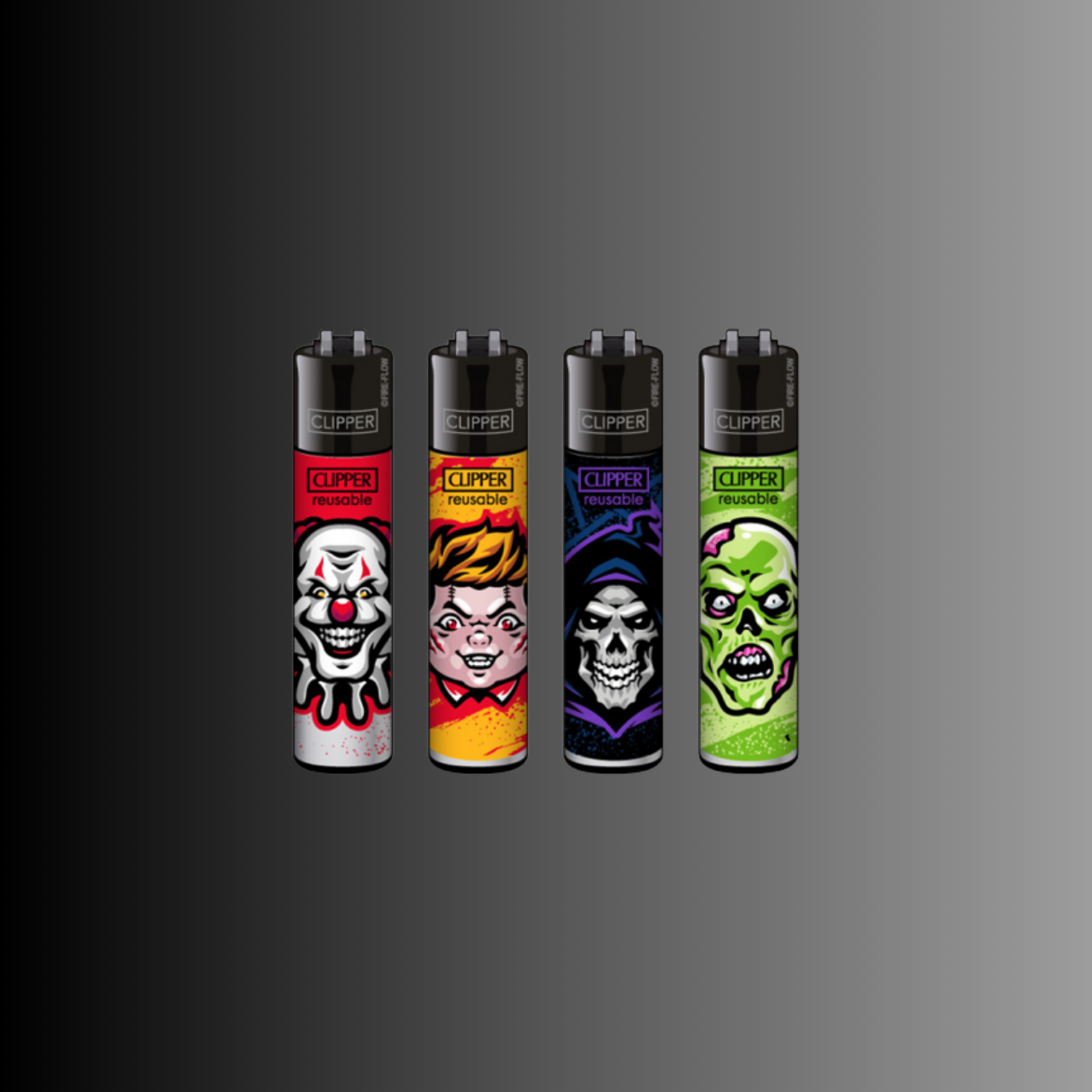 Clipper Feuerzeuge 4er Set "Horror"