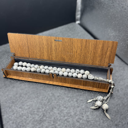 Naturstein Tesbih mit Personalisierbarer Holz-Geschenkbox