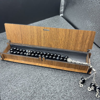 Naturstein Tesbih mit Personalisierbarer Holz-Geschenkbox