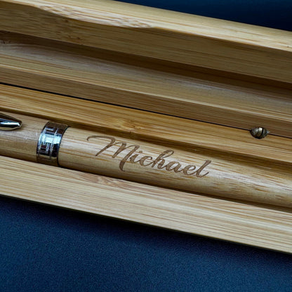 Kugelschreiber aus Bambus mit Gravur in Geschenkbox - Personalisierbar