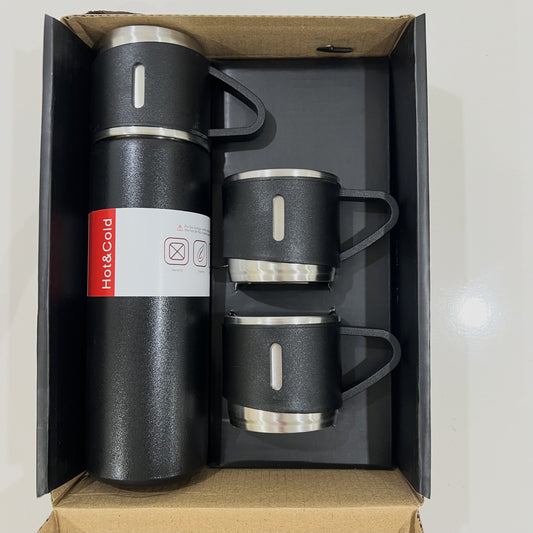 Matte Schwarze Thermosflasche mit Tassen-Deckel Set